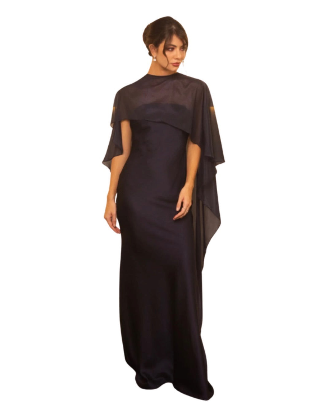 RENTA - Vestido Largo Asimétrico con Capa de Gasa – Color Negro – Invitée No. 29