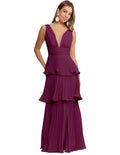 Vestido Largo Plisado con Escote  – Color Vino – Invitée No. 27